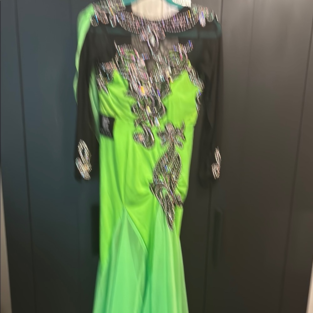 Green Sequin Embellished Long Sleeve Gown